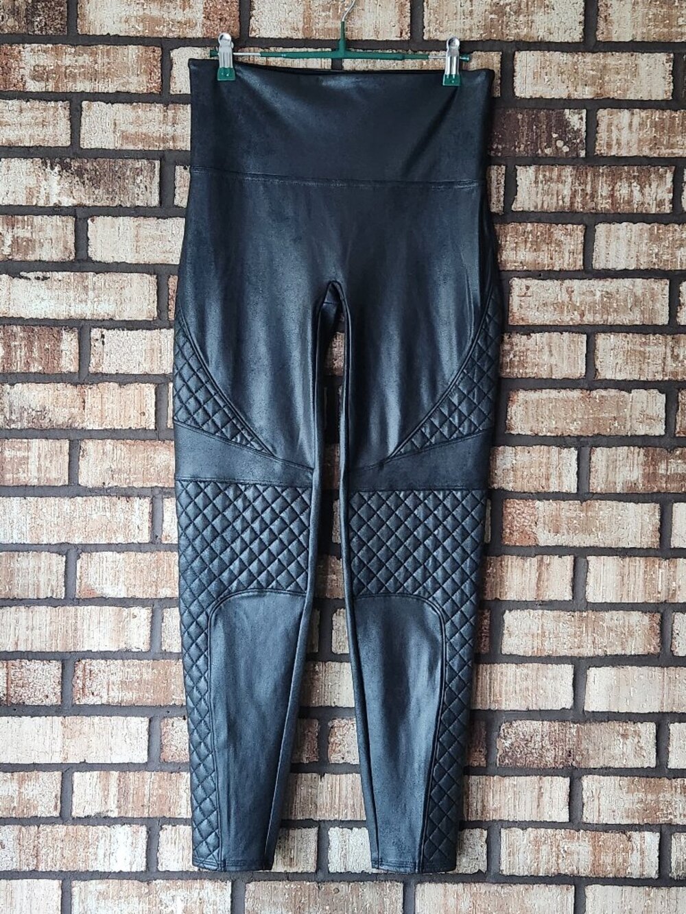 SPANX Moto Leggings Black Faux Leather Size L EUC